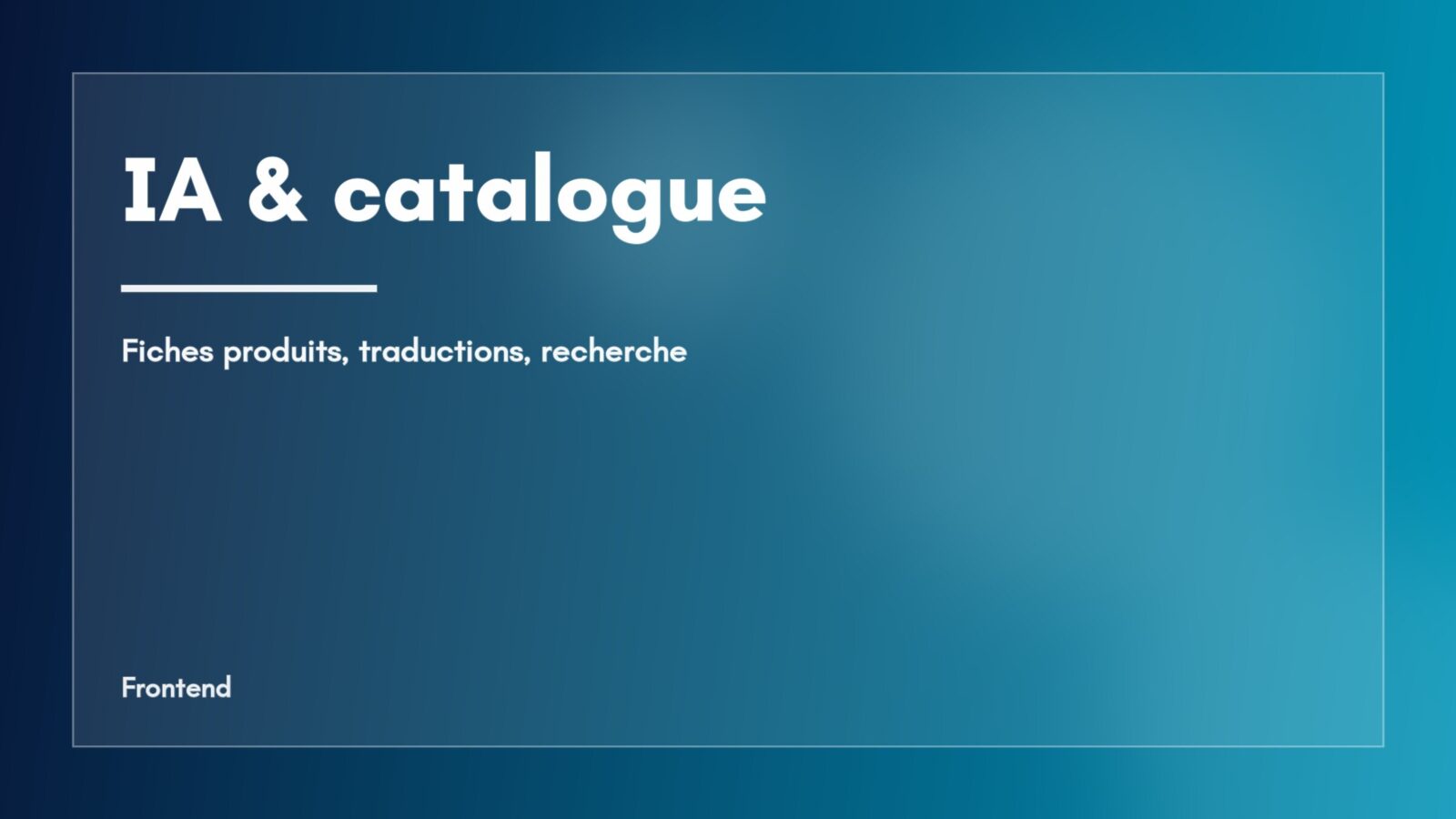 Visuel abstrait de la rubrique IA & catalogue, degrade bleu — recherche de produits sur une boutique WooCommerce ou PrestaShop