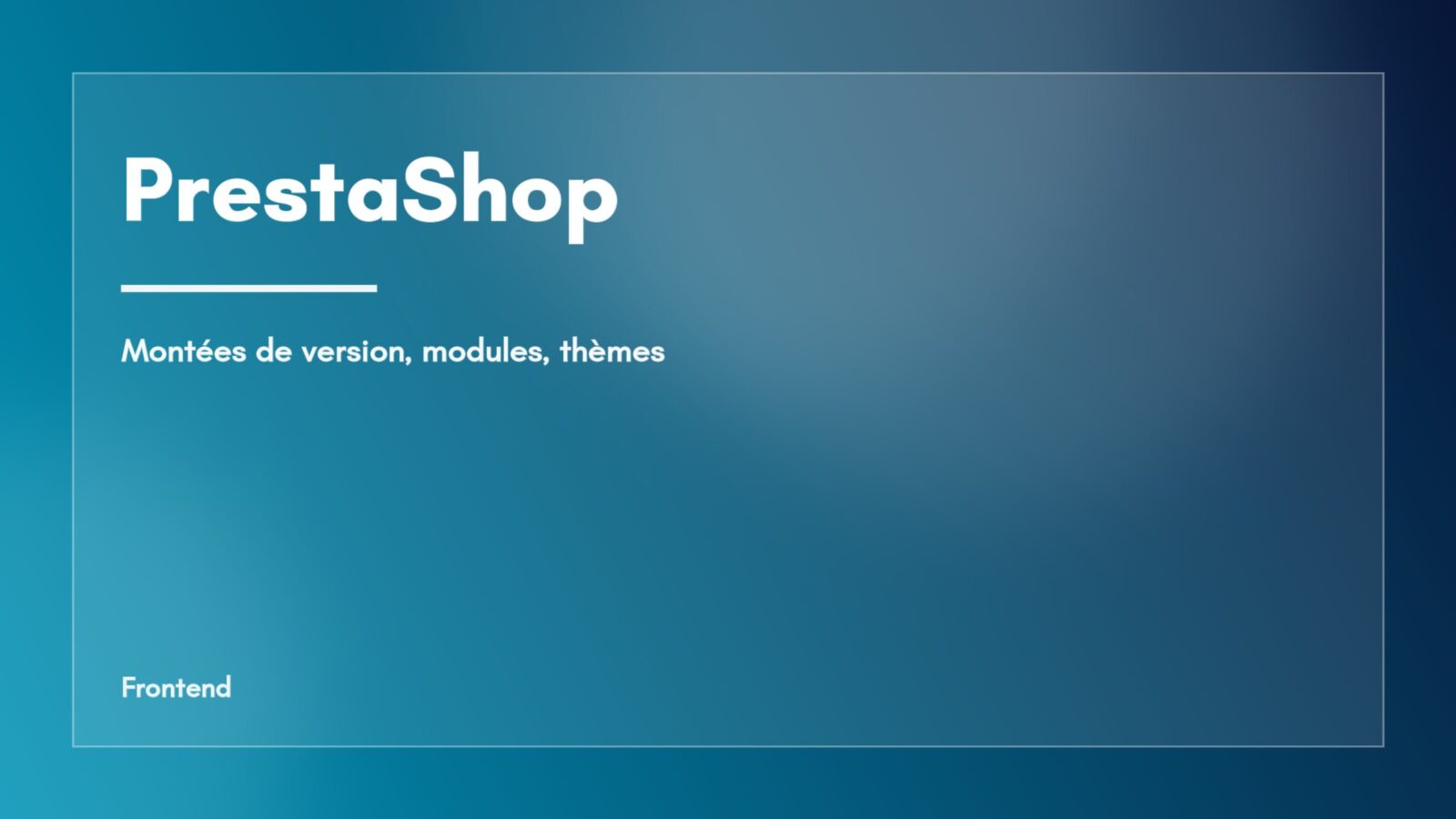 Visuel abstrait de la rubrique PrestaShop, dégradé bleu — préparer l’hébergement et les modules avant la mise à jour vers PrestaShop 9.2