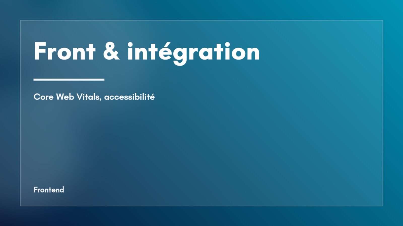 Visuel abstrait de la rubrique Front & intégration, dégradé bleu — le RGAA comme méthode d'audit d'accessibilité pour une boutique en ligne